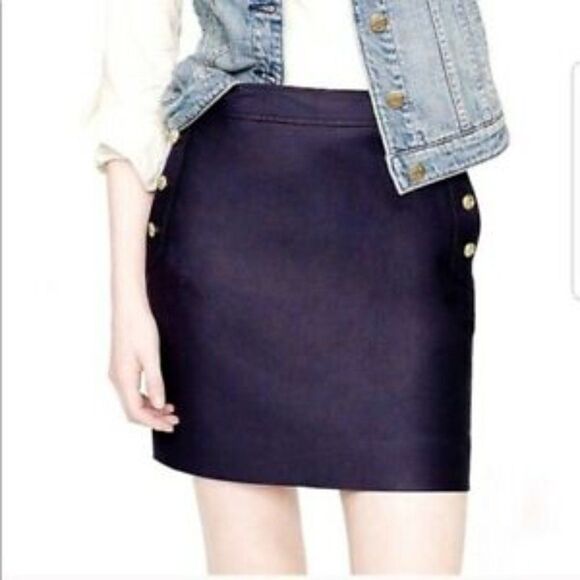 J. Crew navy mini sailor skirt gold buttons 0 EUC - Picture 1 of 3